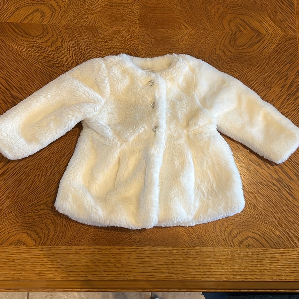 Cozy White Faux Fur Kids Jacket with Crystal Buttons